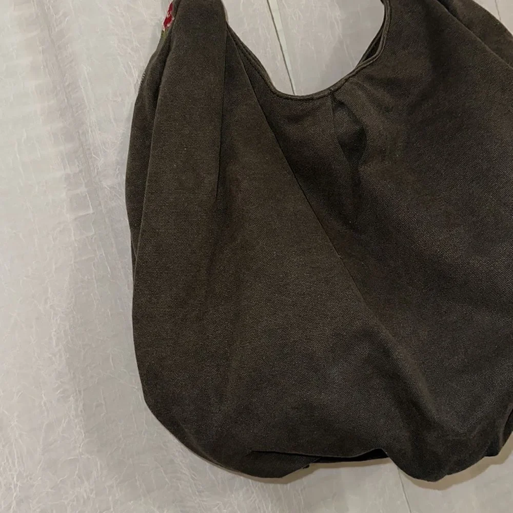 ASOS Forever New Camo Green Canvas Red Burgundy Pink Floral Embroidered Hobo Bag